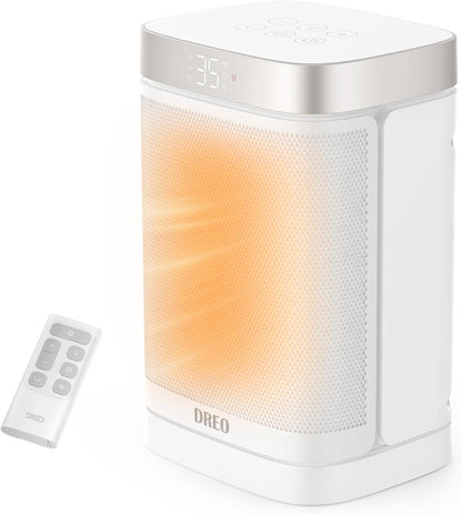 DREO (ドレオ) セミラックヒーター 小型 【軽量コンパクト・ECO知能恒温 節電対策】 暖房器具 70°首振り 1200W~15.5畳/1000W/800W 省エネ 電気代安い 転倒オフ 過熱保護 12Hタイマー 5°~35°温度自動調節 5モード 足元 デスク 手元 脱衣所 オフィス リビング 幅17×高さ26.2×奥行14cm シルバー