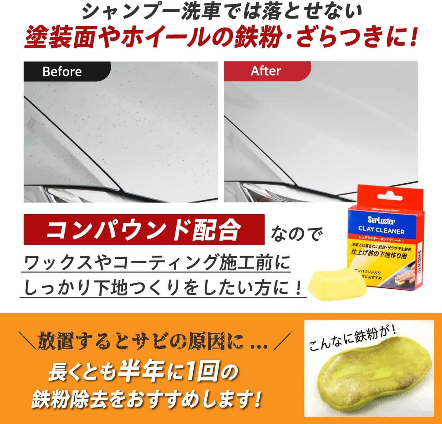 SurLuster(シュアラスター) ネンドクリーナー 鉄粉除去 コンパウンド入り ブレーキダスト 洗車 S-53 &ネンドスムーサー ネンドクリーナー専用潤滑剤 S-150【セット買い】