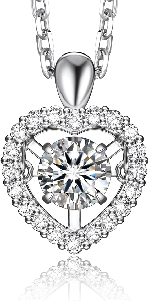 [MomentWish] ダンシングストーン ネックレス レディース 0.5-1 カラット モアサナイト ペンダント シルバーネックレス人気ブランド チェーン 誕生日 記念日 プレゼント（長40cm＋アジャスター5cm） 華奢ギフトボックス付け