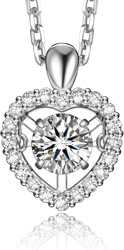 [MomentWish] ダンシングストーン ネックレス レディース 0.5-1 カラット モアサナイト ペンダント シルバーネックレス人気ブランド チェーン 誕生日 記念日 プレゼント（長40cm＋アジャスター5cm） 華奢ギフトボックス付け