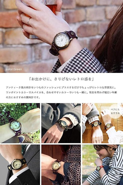 [リトルマジック][経年変化するJapanレザー]【日本製ムーブメント】[金属アレルギー対応] 腕時計 メンズ レディース 時計 アンティーク風/オールドクロック(ダークブラウン Lサイズ)