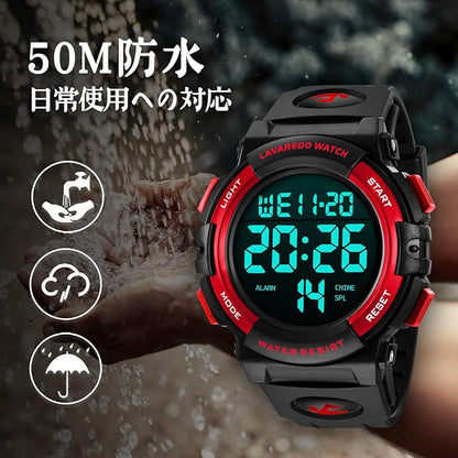 腕時計 メンズ デジタル 50メートル防水 日付 曜日 アラーム LED表示 多機能付き 防水腕時計 デジタル腕時計 スポーツウォッチ おしゃれ アウトドア 取扱説明書付き
