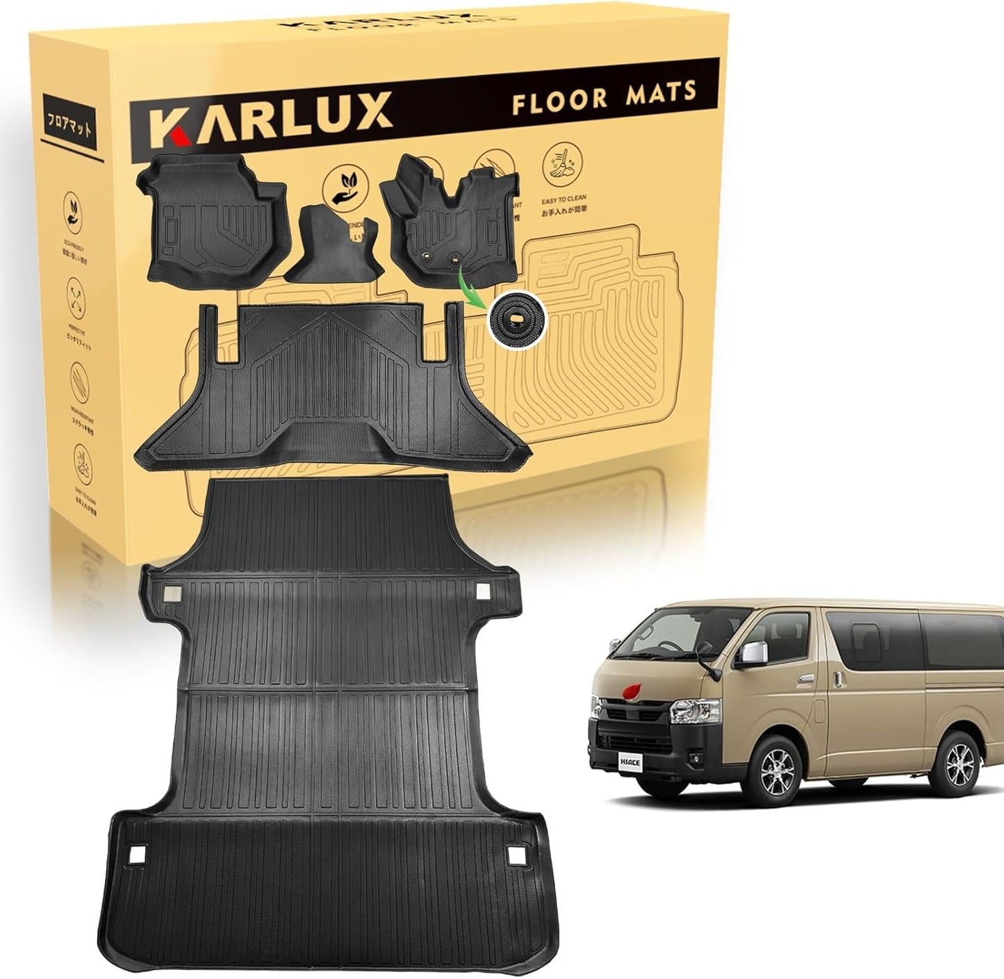 KARLUX トヨタ ハイエース200系 フロアマット 3D TPE素材 標準ナロー車 1列目用