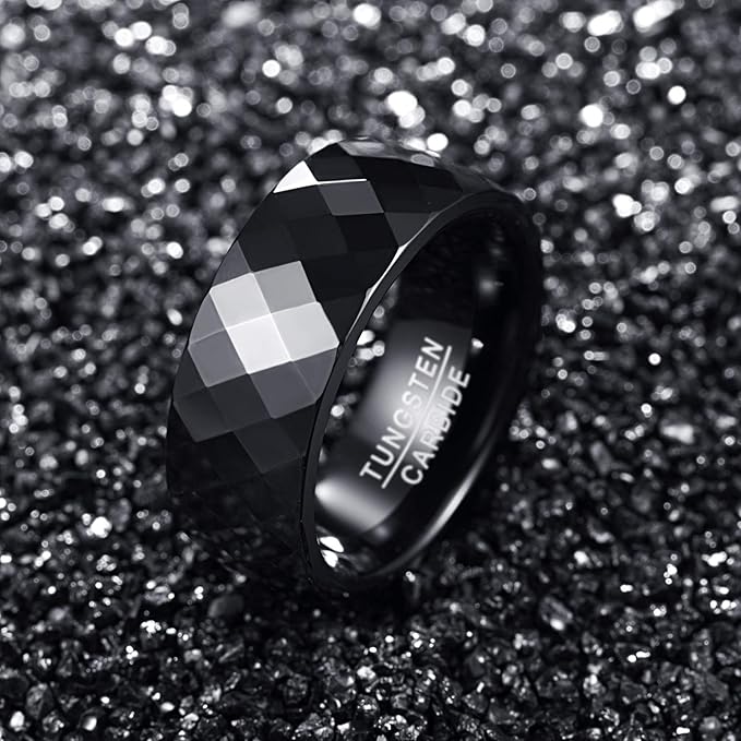083基地 リング メンズ 指輪 タングステン 多面カット キラキラ 金属アレルギーフリー 横幅4mm 真空メッキ アクセサリー プレゼント 真空メッキ