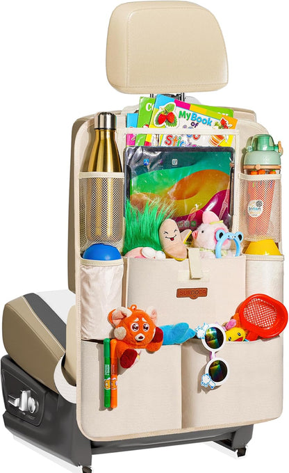 SURDOCA シートバックポケット 車 収納ポケット キックガード 後部座席収納バッグ ベビー用品 子供用品 車内収納袋 11インチtablet収納可能 荷物入れ 防汚 (ブラック, 1枚)