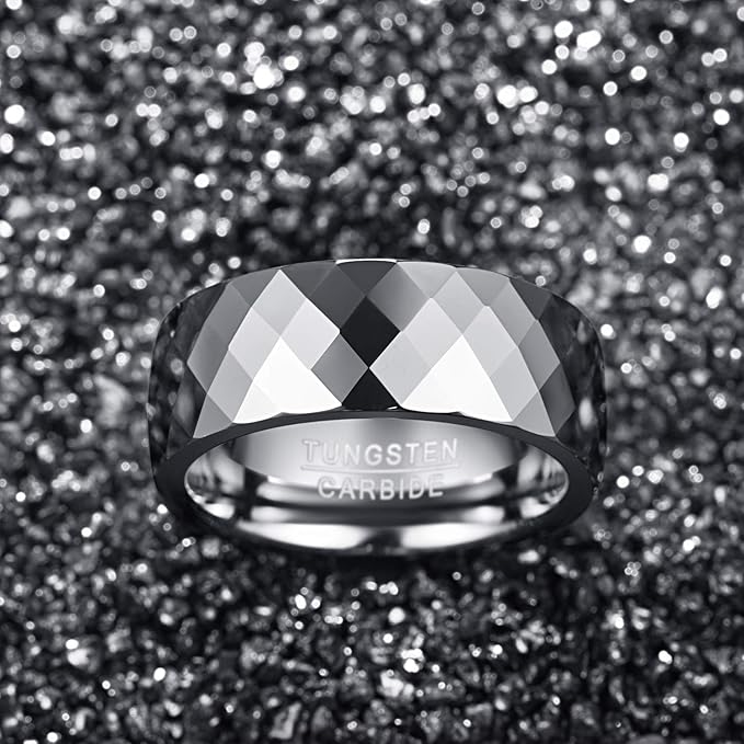 083基地 リング メンズ 指輪 タングステン 多面カット キラキラ 金属アレルギーフリー 横幅4mm 真空メッキ アクセサリー プレゼント 真空メッキ