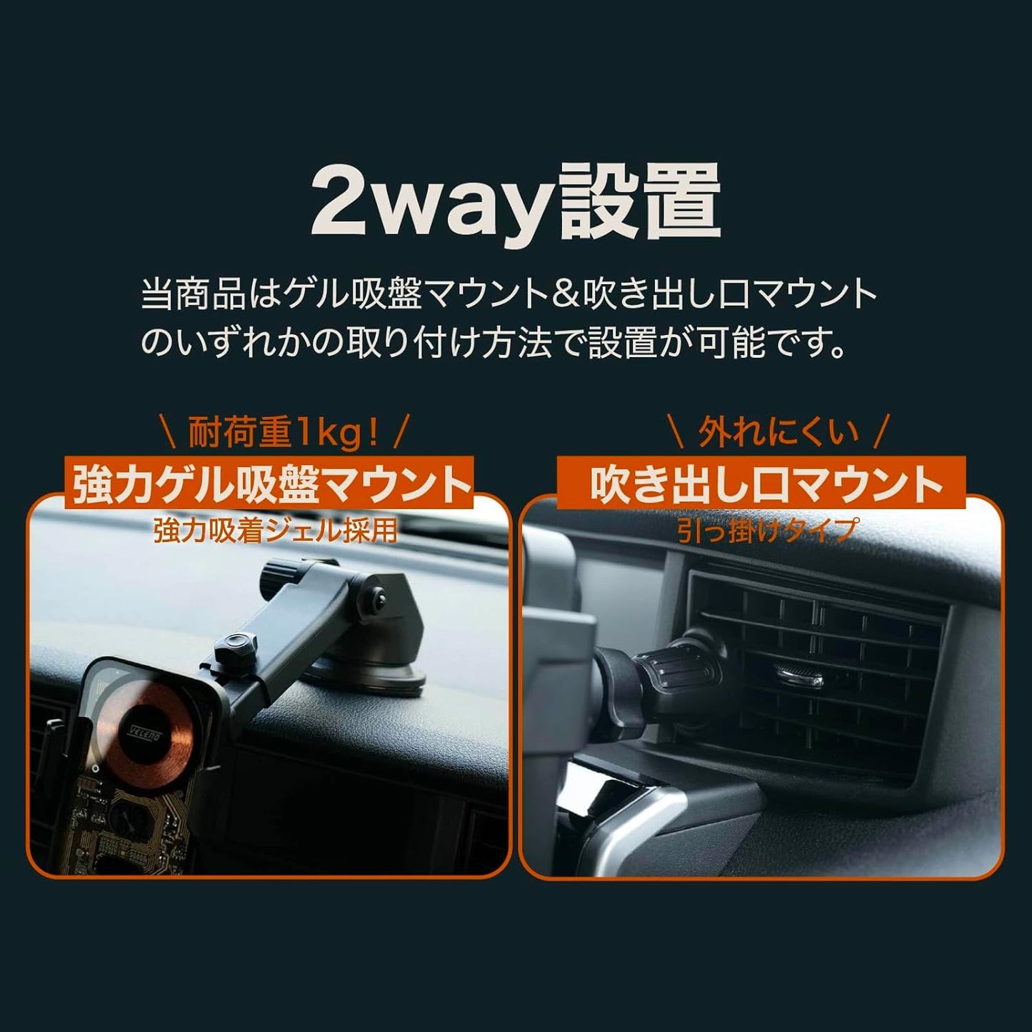 VELENO 車載スマホホルダー スケルトン 自動ホールド 15W急速ワイヤレス充電 360°回転