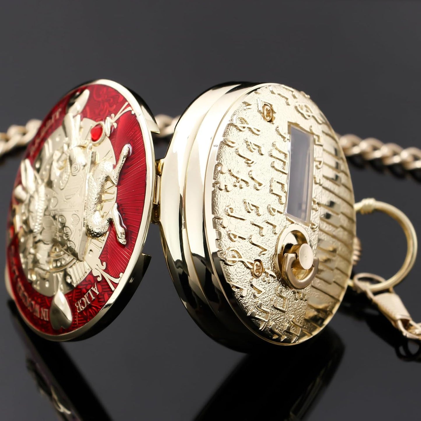 懐中時計 オルゴール 音楽時計チェーン   クリスマス 誕生日 卒業ギフト, ローズゴールドグリーン-01 手回し式