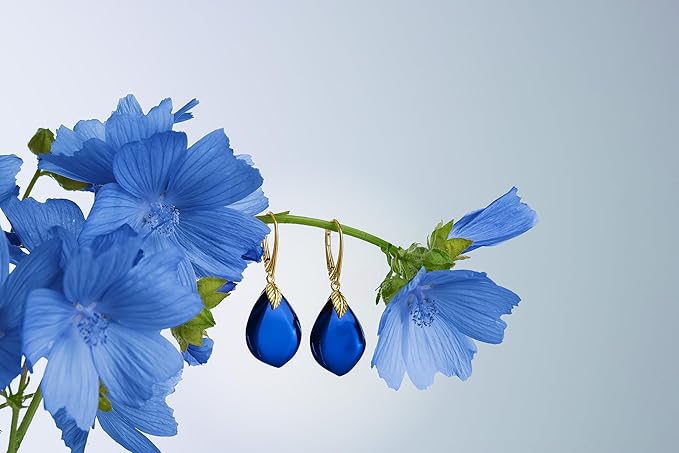 Amber by Mazukna 琥珀ピアス ブルーアンバー Silver925 ゴールドプレーティング レバーバック レディース