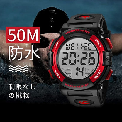 腕時計 メンズ デジタル 50メートル防水 日付 曜日 アラーム LED表示 多機能付き 防水腕時計 デジタル腕時計 スポーツウォッチ おしゃれ アウトドア 取扱説明書付き