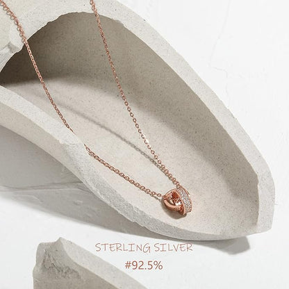 [Pasurohu] ネックレス レディース K18 18金コーティング シルバー925 最高級キュービックジルコニア ペンダント ダブルリング 人気 華奢 ローズゴールド ゴールド プラチナ アジャスター付き 金属アレルギー対応 本物ジュエリー