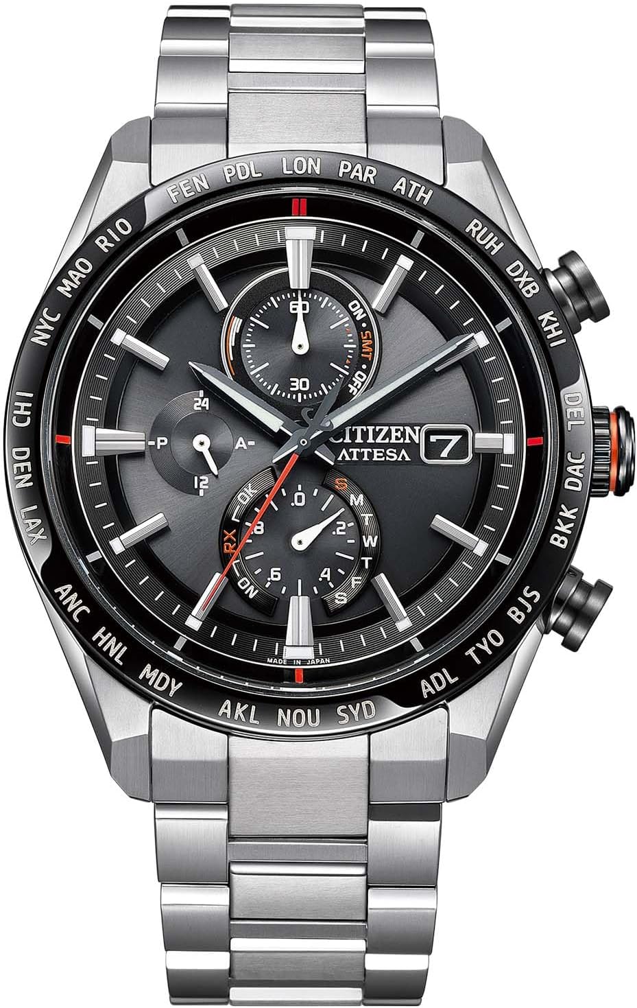 [CITIZEN] 腕時計 ATTESA (電波時計/防水/サファイアベゼル) AT8294-59E 軽量 チタン 光発電エコ・ドライブ サファイアガラス メンズ ビジネス アナログ クロノグラフ ブラック 黒 黒文字盤 電波ソーラー