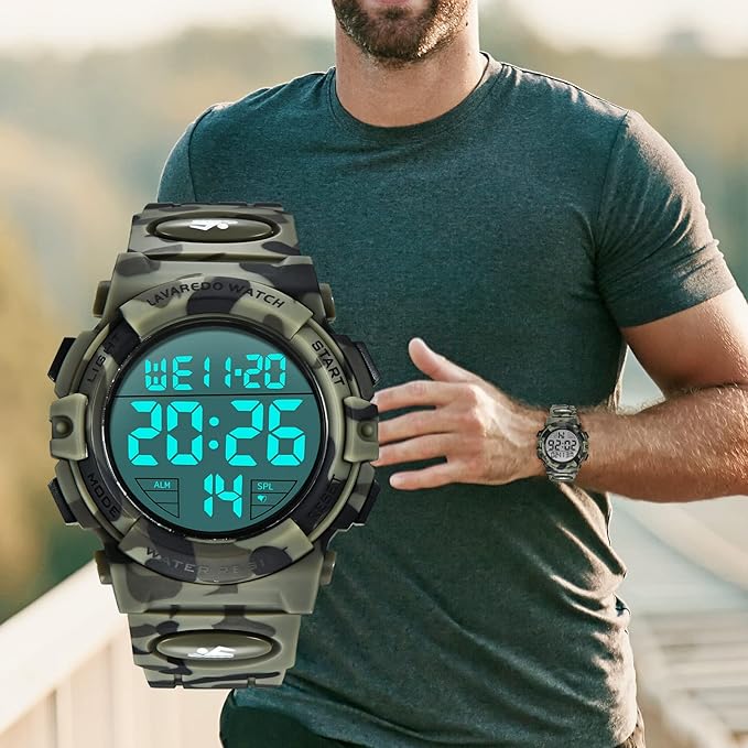 腕時計 メンズ デジタル 50メートル防水 日付 曜日 アラーム LED表示 多機能付き 防水腕時計 デジタル腕時計 スポーツウォッチ おしゃれ アウトドア 取扱説明書付き