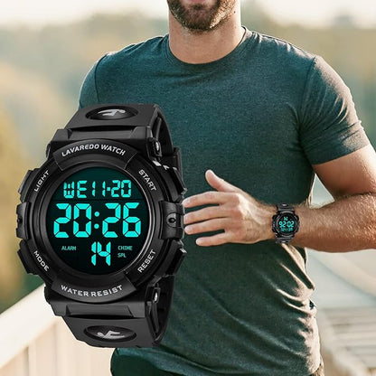 腕時計 メンズ デジタル 50メートル防水 日付 曜日 アラーム LED表示 多機能付き 防水腕時計 デジタル腕時計 スポーツウォッチ おしゃれ アウトドア 取扱説明書付き