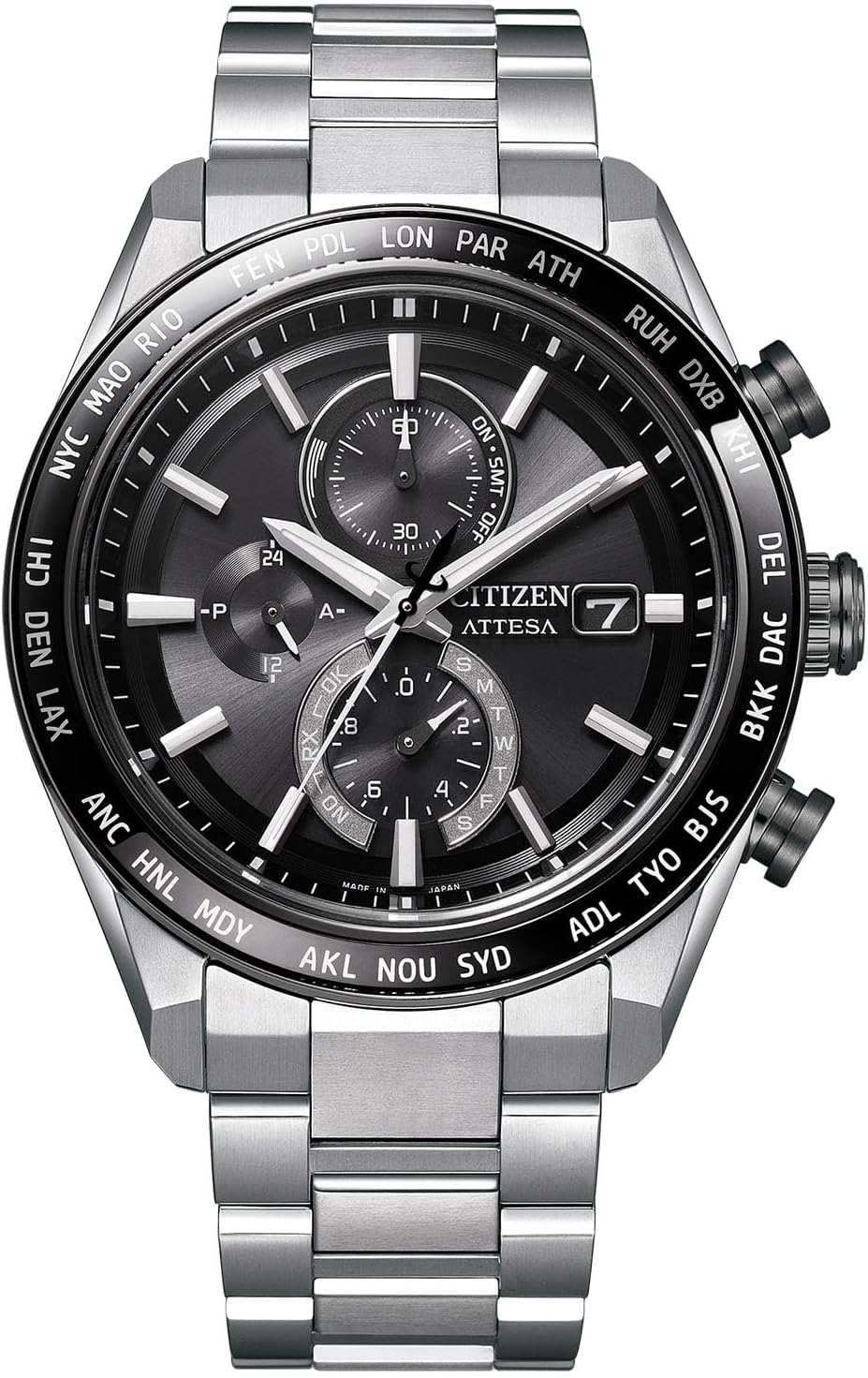 [CITIZEN] 腕時計 ATTESA (電波時計/防水/サファイアベゼル) AT8294-59E 軽量 チタン 光発電エコ・ドライブ サファイアガラス メンズ ビジネス アナログ クロノグラフ ブラック 黒 黒文字盤 電波ソーラー