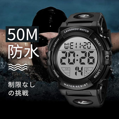 腕時計 メンズ デジタル 50メートル防水 日付 曜日 アラーム LED表示 多機能付き 防水腕時計 デジタル腕時計 スポーツウォッチ おしゃれ アウトドア 取扱説明書付き