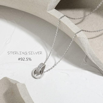 [Pasurohu] ネックレス レディース K18 18金コーティング シルバー925 最高級キュービックジルコニア ペンダント ダブルリング 人気 華奢 ローズゴールド ゴールド プラチナ アジャスター付き 金属アレルギー対応 本物ジュエリー