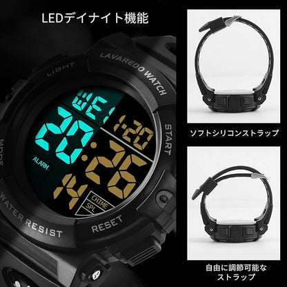 腕時計 メンズ デジタル 50メートル防水 日付 曜日 アラーム LED表示 多機能付き 防水腕時計 デジタル腕時計 スポーツウォッチ おしゃれ アウトドア 取扱説明書付き