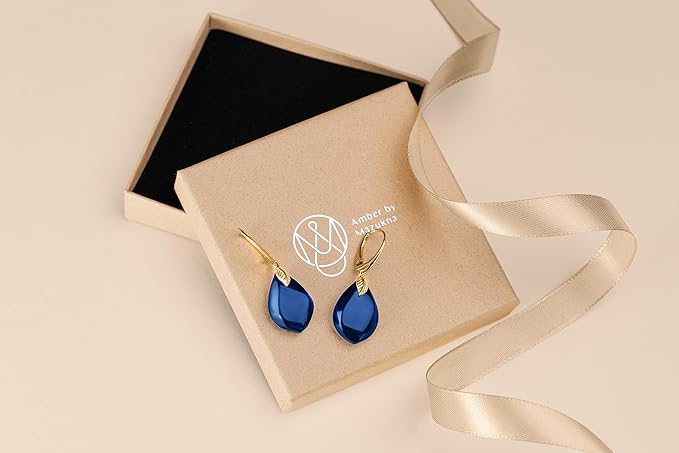 Amber by Mazukna 琥珀ピアス ブルーアンバー Silver925 ゴールドプレーティング レバーバック レディース