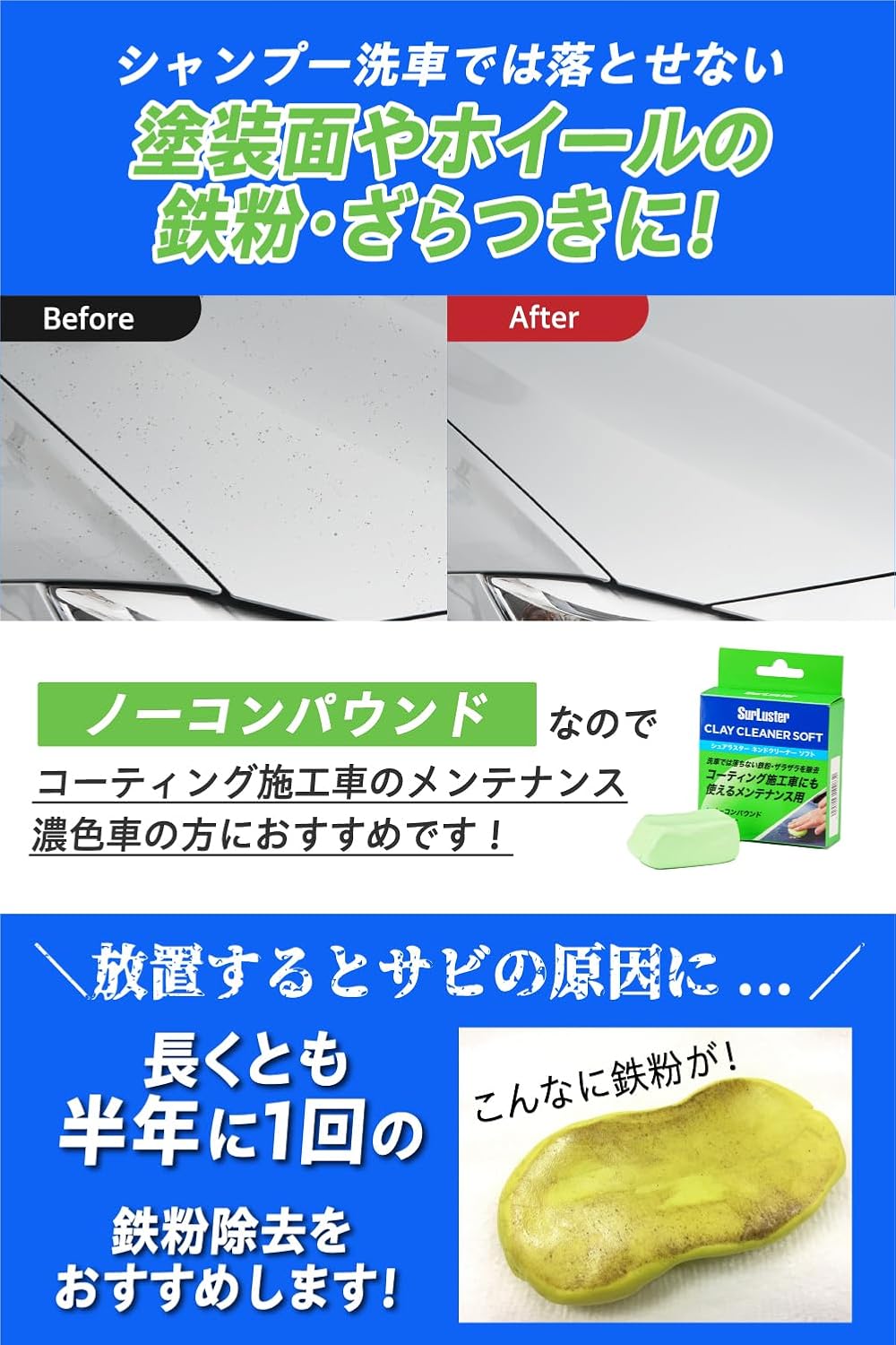 SurLuster(シュアラスター) ネンドクリーナー 鉄粉除去 コンパウンド入り ブレーキダスト 洗車 S-53 &ネンドスムーサー ネンドクリーナー専用潤滑剤 S-150【セット買い】