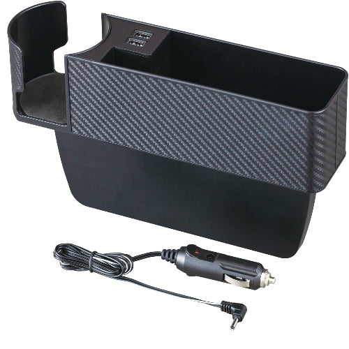 セイワ(SEIWA) 車内用品 シートサイドポケット USBポート付き 2口 ドリンクホルダー 収納 車用 カーボン WA82 シートオーガナイザー 4.8A出力 自動識別