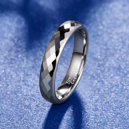 083基地 リング メンズ 指輪 タングステン 多面カット キラキラ 金属アレルギーフリー 横幅4mm 真空メッキ アクセサリー プレゼント 真空メッキ