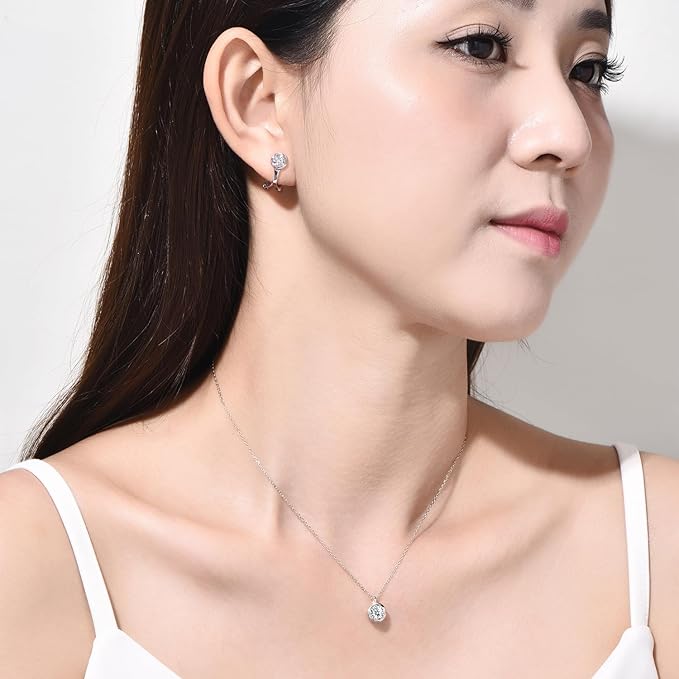 [Free bird] ネックレス レディース ピアス セット 「バラのキッス」 最高級 ジルコニア シルバー ペンダント 金属アレルギー対応 アクセサリー 一粒ジュエリー 誕生日 記念日 母の日のプレゼント