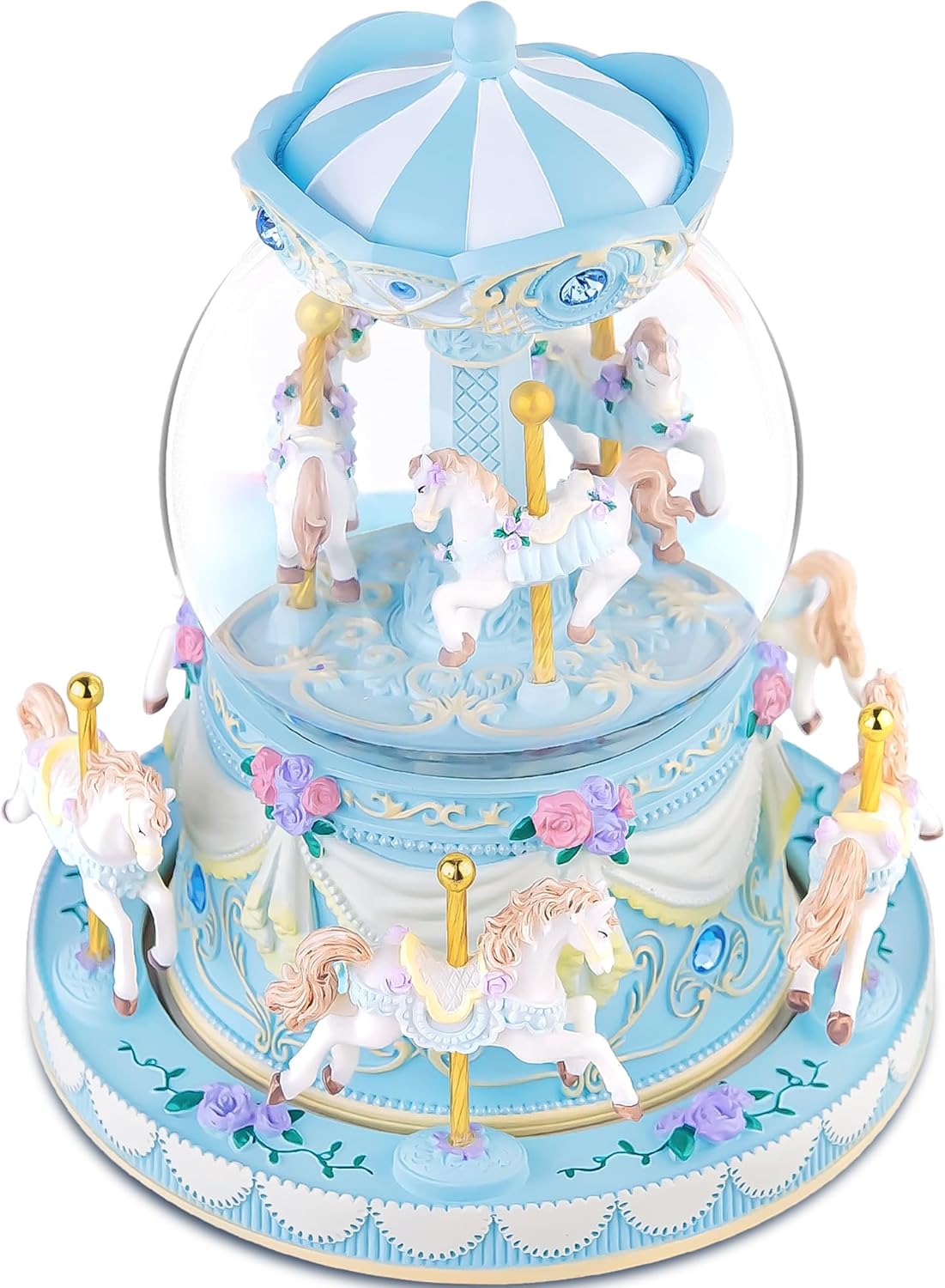 カルーセルオルゴール 誕生日、記念日、バレンタイン、クリスマスへのギフト馬のスノードーム、手塗りのオルゴール、カラーライト