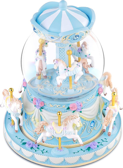 カルーセルオルゴール 誕生日、記念日、バレンタイン、クリスマスへのギフト馬のスノードーム、手塗りのオルゴール、カラーライト