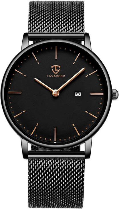 [BEN NEVIS] 腕時計 メンズ シンプル おしゃれ 薄型 カジュアル 日付表示 防水 アナログ クォーツ時計 メッシュ バンド ブラック