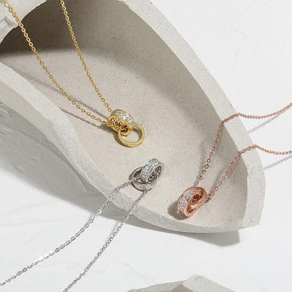 [Pasurohu] ネックレス レディース K18 18金コーティング シルバー925 最高級キュービックジルコニア ペンダント ダブルリング 人気 華奢 ローズゴールド ゴールド プラチナ アジャスター付き 金属アレルギー対応 本物ジュエリー