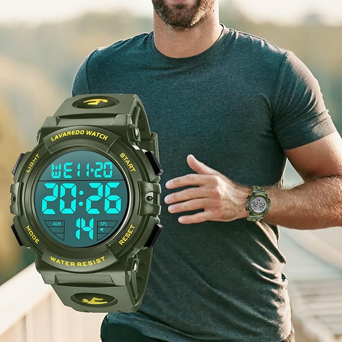 腕時計 メンズ デジタル 50メートル防水 日付 曜日 アラーム LED表示 多機能付き 防水腕時計 デジタル腕時計 スポーツウォッチ おしゃれ アウトドア 取扱説明書付き