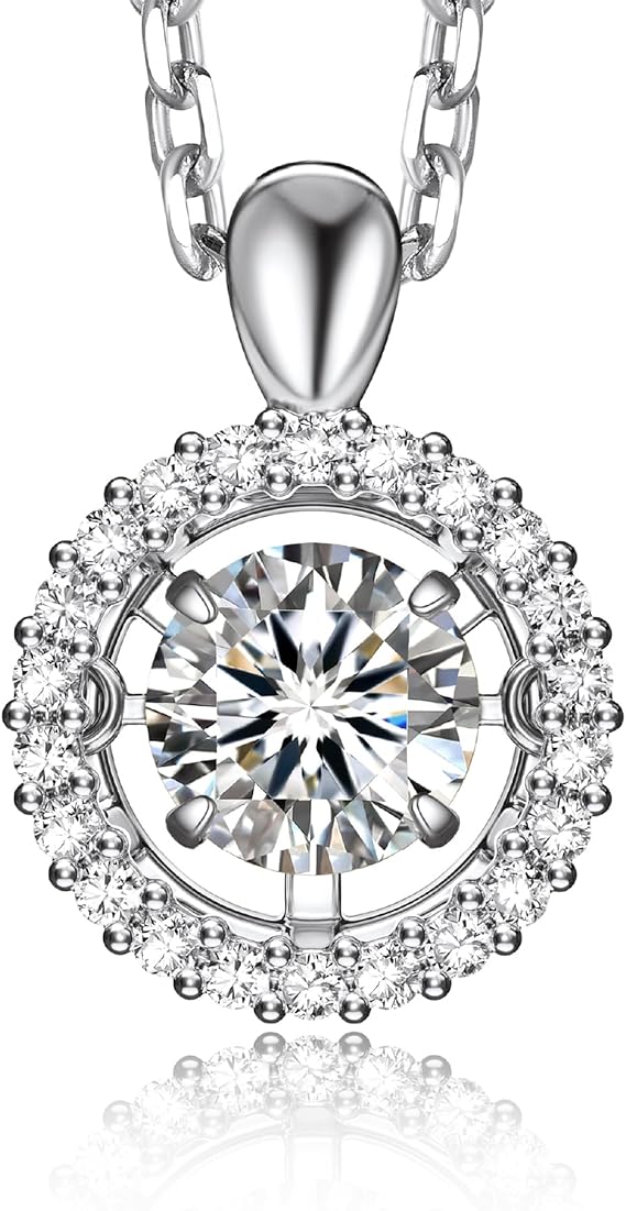 [MomentWish] ダンシングストーン ネックレス レディース 0.5-1 カラット モアサナイト ペンダント シルバーネックレス人気ブランド チェーン 誕生日 記念日 プレゼント（長40cm＋アジャスター5cm） 華奢ギフトボックス付け