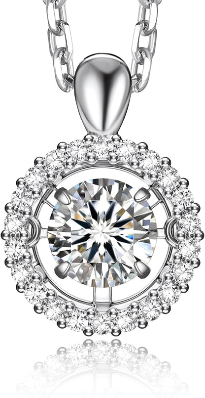 [MomentWish] ダンシングストーン ネックレス レディース 0.5-1 カラット モアサナイト ペンダント シルバーネックレス人気ブランド チェーン 誕生日 記念日 プレゼント（長40cm＋アジャスター5cm） 華奢ギフトボックス付け