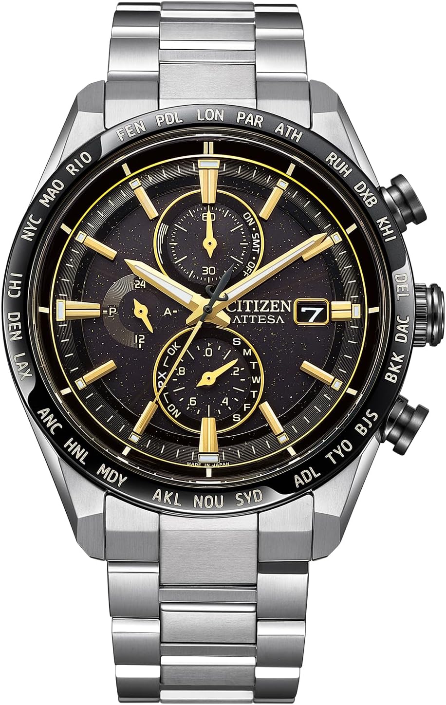 [CITIZEN] 腕時計 ATTESA (電波時計/防水/サファイアベゼル) AT8294-59E 軽量 チタン 光発電エコ・ドライブ サファイアガラス メンズ ビジネス アナログ クロノグラフ ブラック 黒 黒文字盤 電波ソーラー