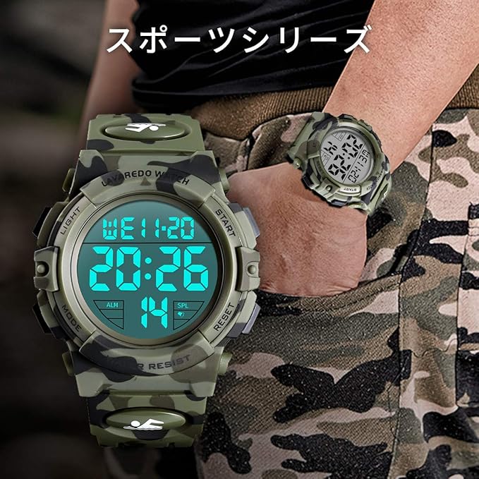 腕時計 メンズ デジタル 50メートル防水 日付 曜日 アラーム LED表示 多機能付き 防水腕時計 デジタル腕時計 スポーツウォッチ おしゃれ アウトドア 取扱説明書付き