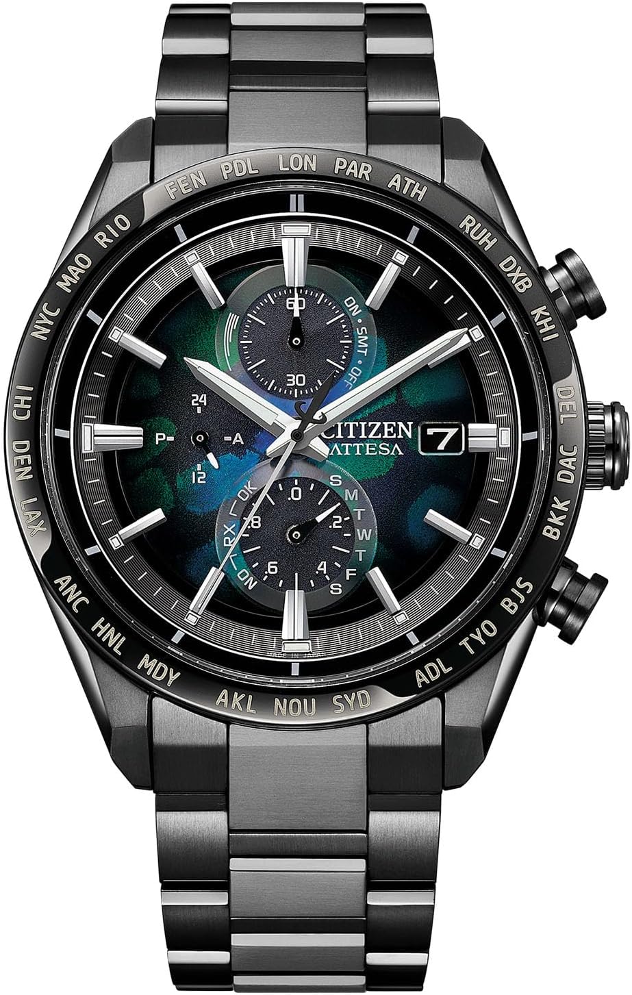[CITIZEN] 腕時計 ATTESA (電波時計/防水/サファイアベゼル) AT8294-59E 軽量 チタン 光発電エコ・ドライブ サファイアガラス メンズ ビジネス アナログ クロノグラフ ブラック 黒 黒文字盤 電波ソーラー
