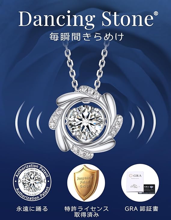 [MomentWish] ダンシングストーン ネックレス レディース 0.5-1 カラット モアサナイト ペンダント シルバーネックレス人気ブランド チェーン 誕生日 記念日 プレゼント（長40cm＋アジャスター5cm） 華奢ギフトボックス付け