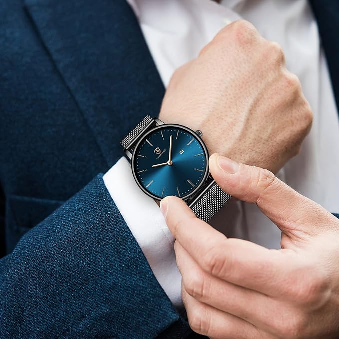 [BEN NEVIS] 腕時計 メンズ シンプル おしゃれ 薄型 カジュアル 日付表示 防水 アナログ クォーツ時計 メッシュ バンド ブラック