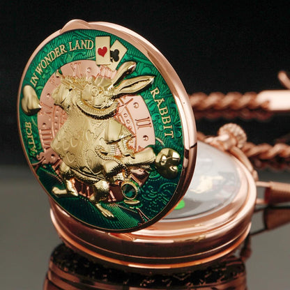 懐中時計 オルゴール 音楽時計チェーン   クリスマス 誕生日 卒業ギフト, ローズゴールドグリーン-01 手回し式