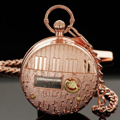 懐中時計 オルゴール 音楽時計チェーン   クリスマス 誕生日 卒業ギフト, ローズゴールドグリーン-01 手回し式