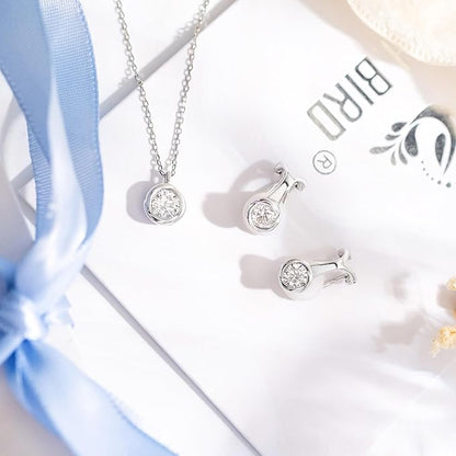 [Free bird] ネックレス レディース ピアス セット 「バラのキッス」 最高級 ジルコニア シルバー ペンダント 金属アレルギー対応 アクセサリー 一粒ジュエリー 誕生日 記念日 母の日のプレゼント