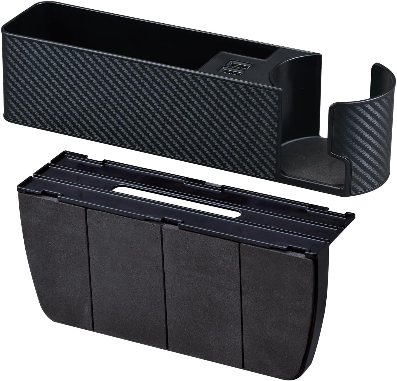 セイワ(SEIWA) 車内用品 シートサイドポケット USBポート付き 2口 ドリンクホルダー 収納 車用 カーボン WA82 シートオーガナイザー 4.8A出力 自動識別