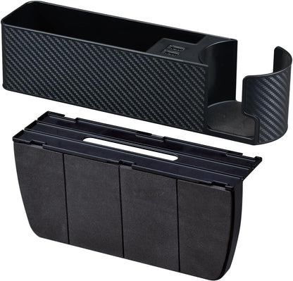 セイワ(SEIWA) 車内用品 シートサイドポケット USBポート付き 2口 ドリンクホルダー 収納 車用 カーボン WA82 シートオーガナイザー 4.8A出力 自動識別