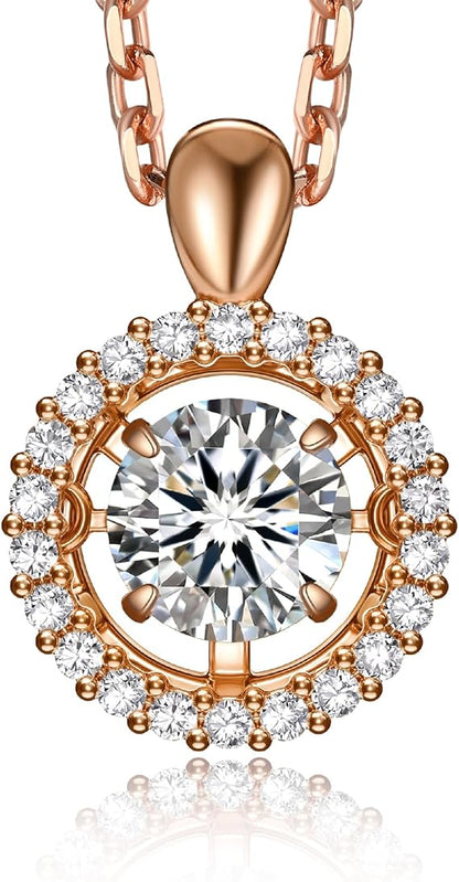 [MomentWish] ダンシングストーン ネックレス レディース 0.5-1 カラット モアサナイト ペンダント シルバーネックレス人気ブランド チェーン 誕生日 記念日 プレゼント（長40cm＋アジャスター5cm） 華奢ギフトボックス付け