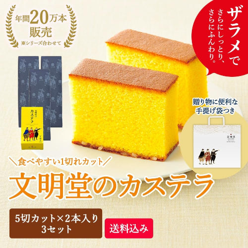 文明堂のカステラ 0.5A号 手土産／ギフト／お礼／お返し 2本入（5切れ×2本）