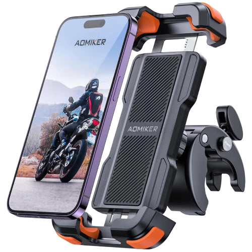 Aomiker  バイク用 スマホホルダー スタンド 黒／360度回転／振動吸収／対応サイズ 4.7〜6.8インチ（iPhone・Android対応） バイク・オートバイ・原付・自転車でのスマートフォン固定・ナビ使用・走行中操作補助