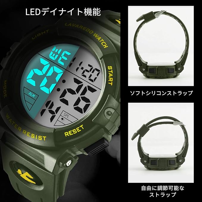 腕時計 メンズ デジタル 50メートル防水 日付 曜日 アラーム LED表示 多機能付き 防水腕時計 デジタル腕時計 スポーツウォッチ おしゃれ アウトドア 取扱説明書付き