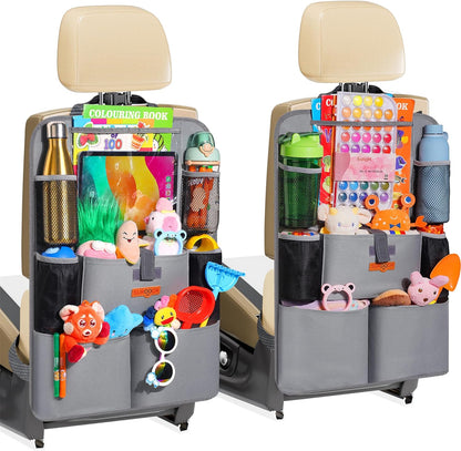 SURDOCA シートバックポケット 車 収納ポケット キックガード 後部座席収納バッグ ベビー用品 子供用品 車内収納袋 11インチtablet収納可能 荷物入れ 防汚 (ブラック, 1枚)