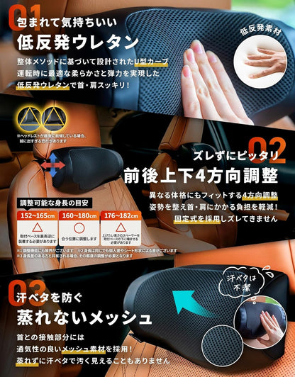 ラクネック ヘッドレスト ネックパッド 前後上下4方向調整 メッシュ生地 日本ブランド